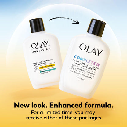 Olay Complete+ Face Moisturizer with Sunscreen SPF 40, For Sensitive Skin, Broad Spectrum Sun Protection, Fragrence-Free - No White Cast on All Tones, Nourishes Moisture Barrier - Ceramides, 177 mL - Available at All In One Marketplace Canada