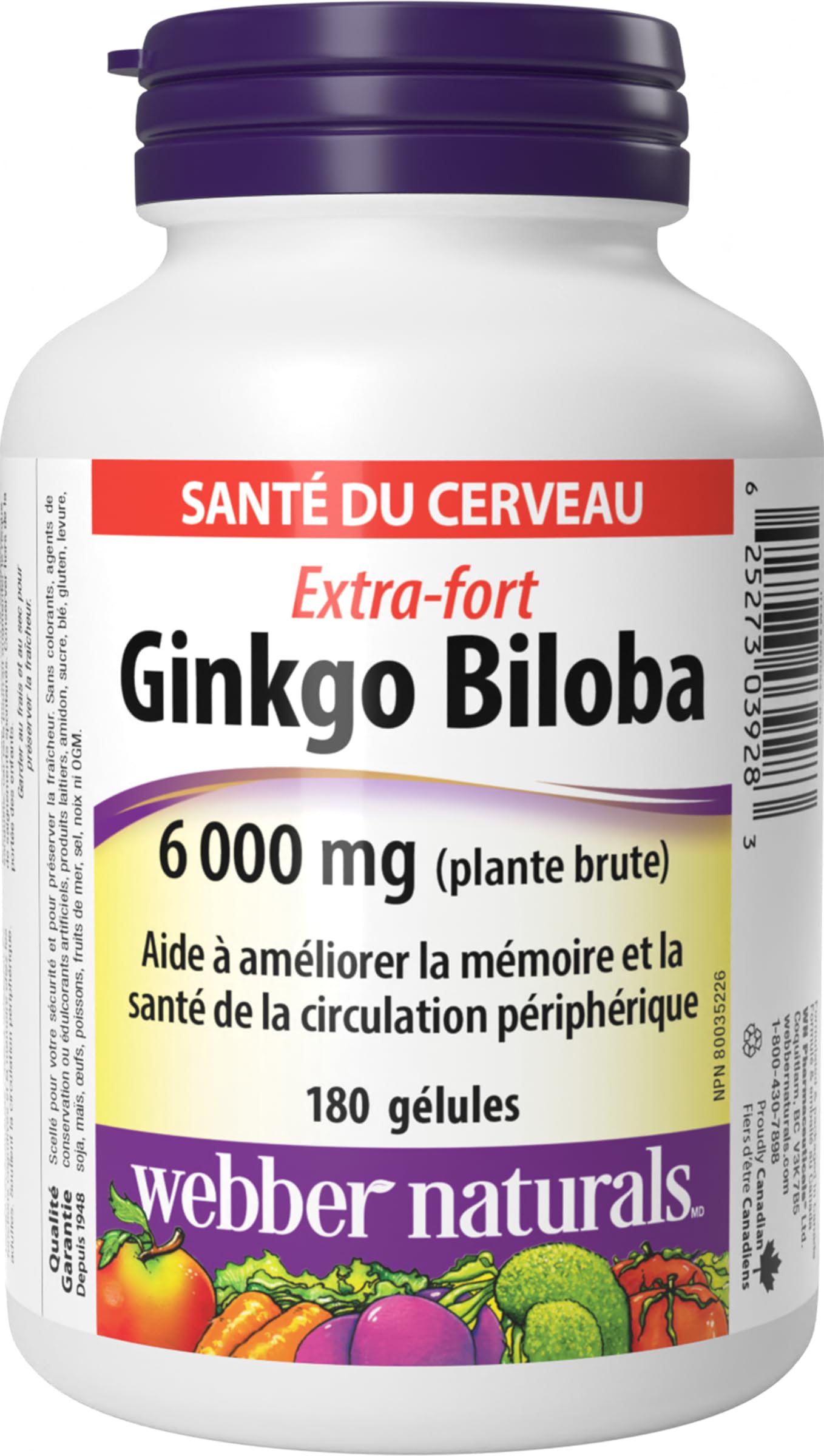 Webber Naturals Ginkgo Biloba 6000 mg, 180 Softgels, Helps Enhance Cognitive Function and Memory - Available at All In One Marketplace Canada