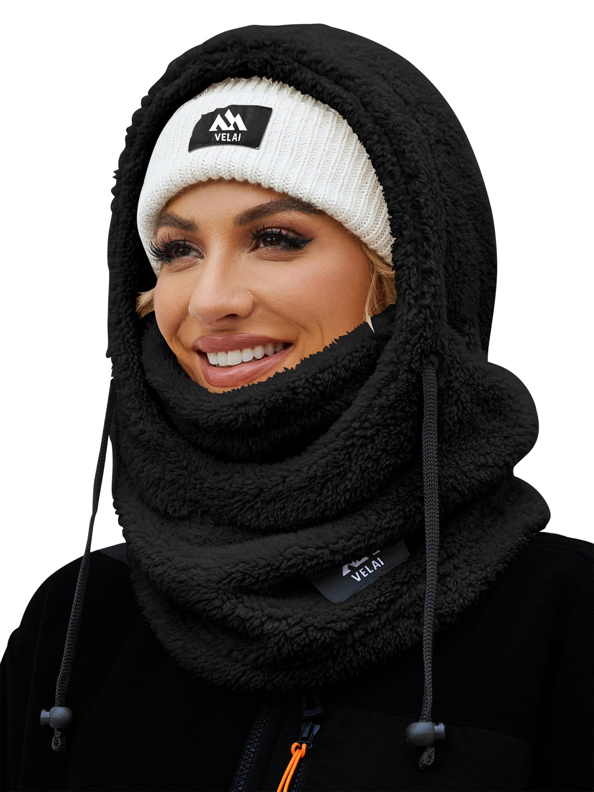 VELAI Balaclava Fleece Ski Mask for Men Women Winter Face Masks Windproof Hooded Scarf Cold Weather Hat Neck Warmer, Black, One Size 🍁 All In One Marketplace Canada