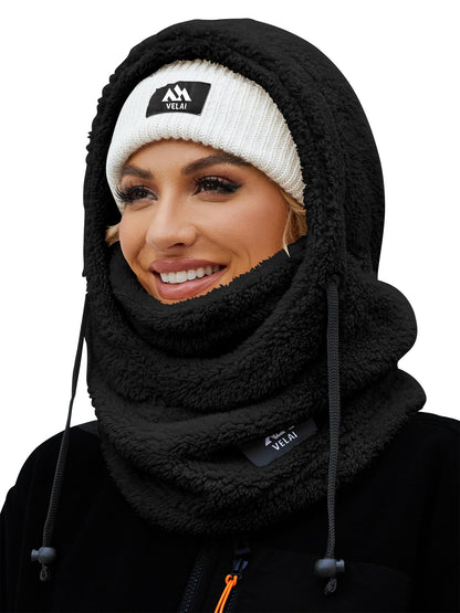 VELAI Balaclava Fleece Ski Mask for Men Women Winter Face Masks Windproof Hooded Scarf Cold Weather Hat Neck Warmer, Black, One Size 🍁 All In One Marketplace Canada