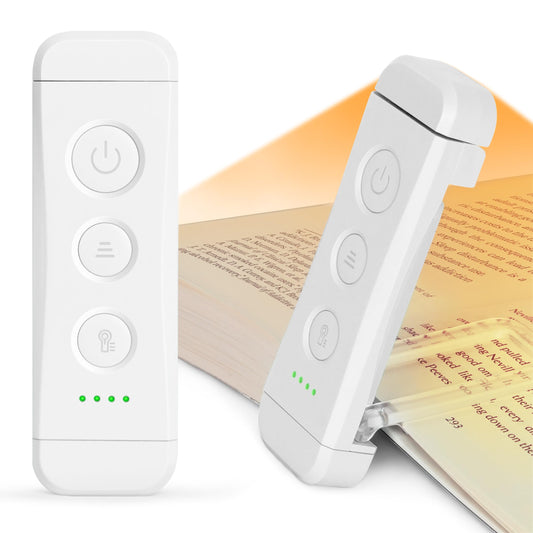 Glocusent USB Rechargeable Book Light - Eye Caring LED Reading Light with 3 Light Colors & 5 Brightness Levels, Compact & Long-Lasting, Ideal Book Light for Night Reading, Book Lovers