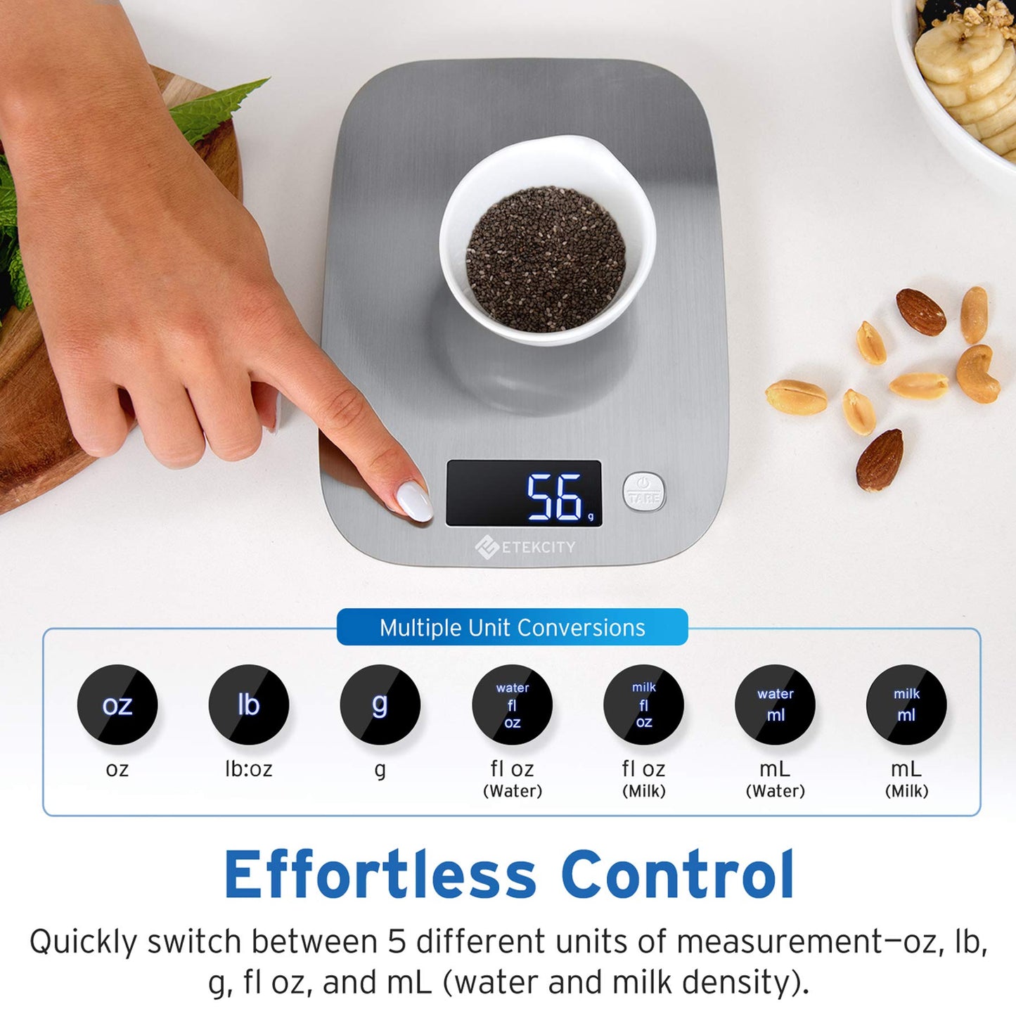 Balance de cuisine numérique Etekcity, mesures en grammes et onces, 5 kg/11 lb