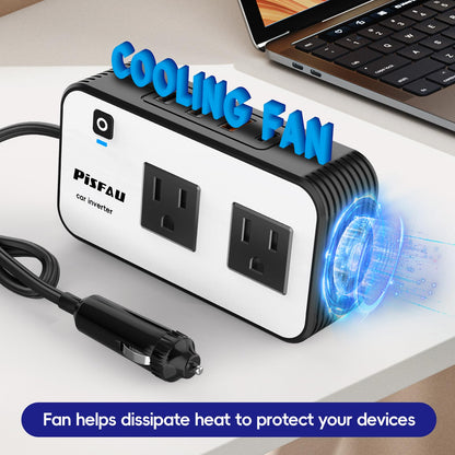 PiSFAU 200W Car Power Inverter, DC 12V to 110V AC Car Plug Adapter Outlet with 4 USB Fast Charging Port, Car Charger Cigarette Lighter Adapter for Laptop - Available at All In One Marketplace Canada