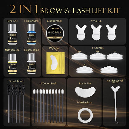 Lash Lift & Brow Lamination Kit 2-in-1, Professional DIY Eyelash Perm for Home Use & Salon, Long-Lasting Curl Effect Up to 8 Weeks - Easy Application - Available at All In One Marketplace Canada
