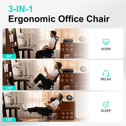 Ergonomic Office Chair,Office Chair with Tilt Function,Mesh Office Chair with Footrest,Ergonomic Chair with Adaptive Backrest, Adjustable Headrest and Flip-Up Armrests - Available at All In One Marketplace Canada