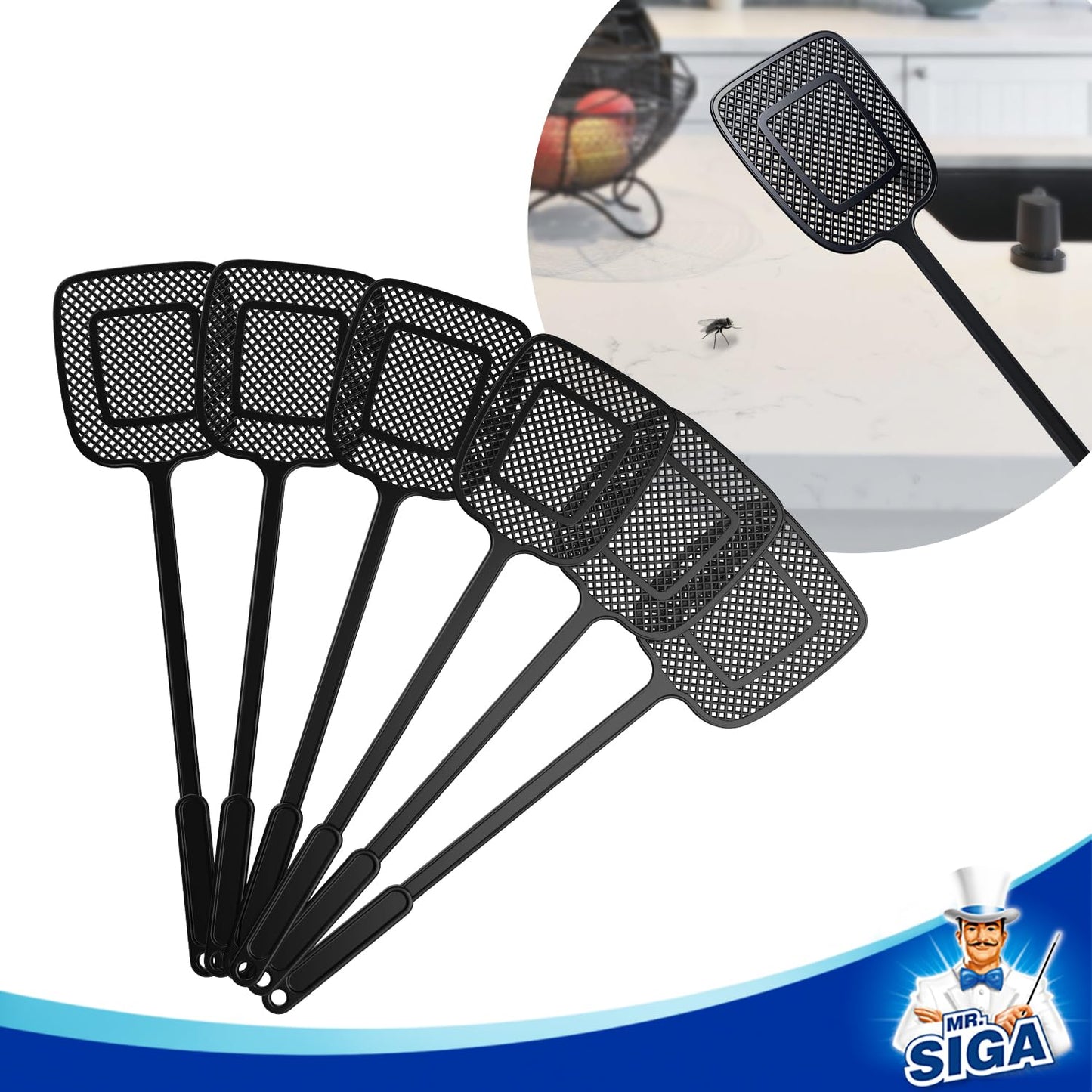 MR.SIGA Heavy Duty Long Handle Fly Swatter, Black, 6 Pack - Available at All In One Marketplace Canada