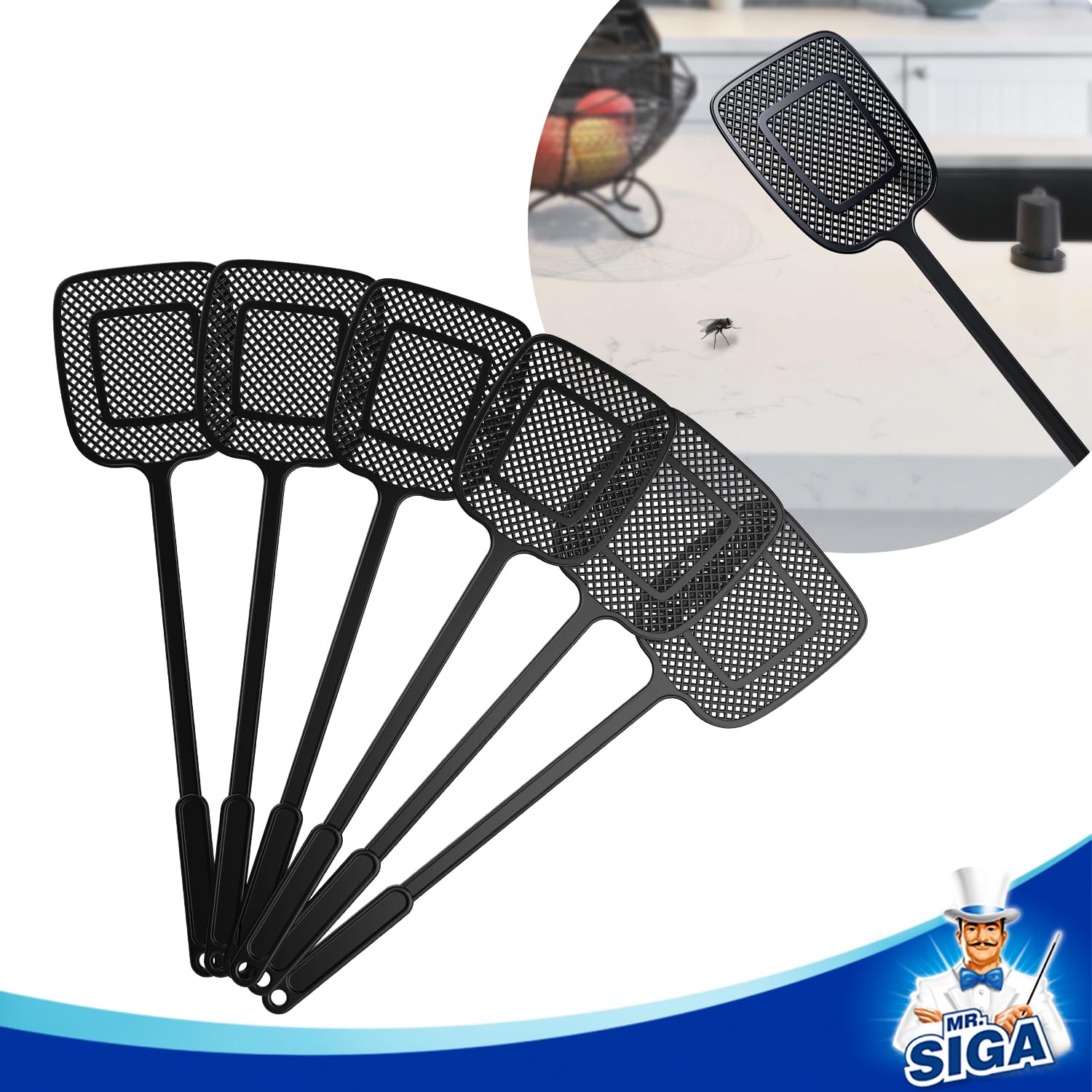 MR.SIGA Heavy Duty Long Handle Fly Swatter, Black, 6 Pack - Available at All In One Marketplace Canada