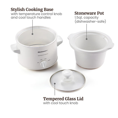 Elite Gourmet MST-250XW Electric Slow Cooker Ceramic Pot Adjustable Temp, Entrees, Sauces, Stews & Dips, Dishwasher Safe Glass Lid & Crock
