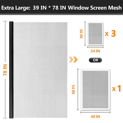 Secopad Window Screens Replacement Repair Kit, 39" x 78" Screen Door Mesh Replacement Kit, Durable Fiberglass Mesh Screen Roll with Tools for Windows Doors Patio and Porch Screens, Black