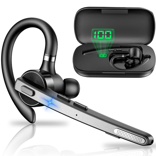 New bee Bluetooth Headset V5.1, 72H Talktime Wireless Bluetooth Earpiece for Cellphone with 500mah Charging Case Dual Mic Noise Cancelling Hands-Free Earphones for Office Driver Calls