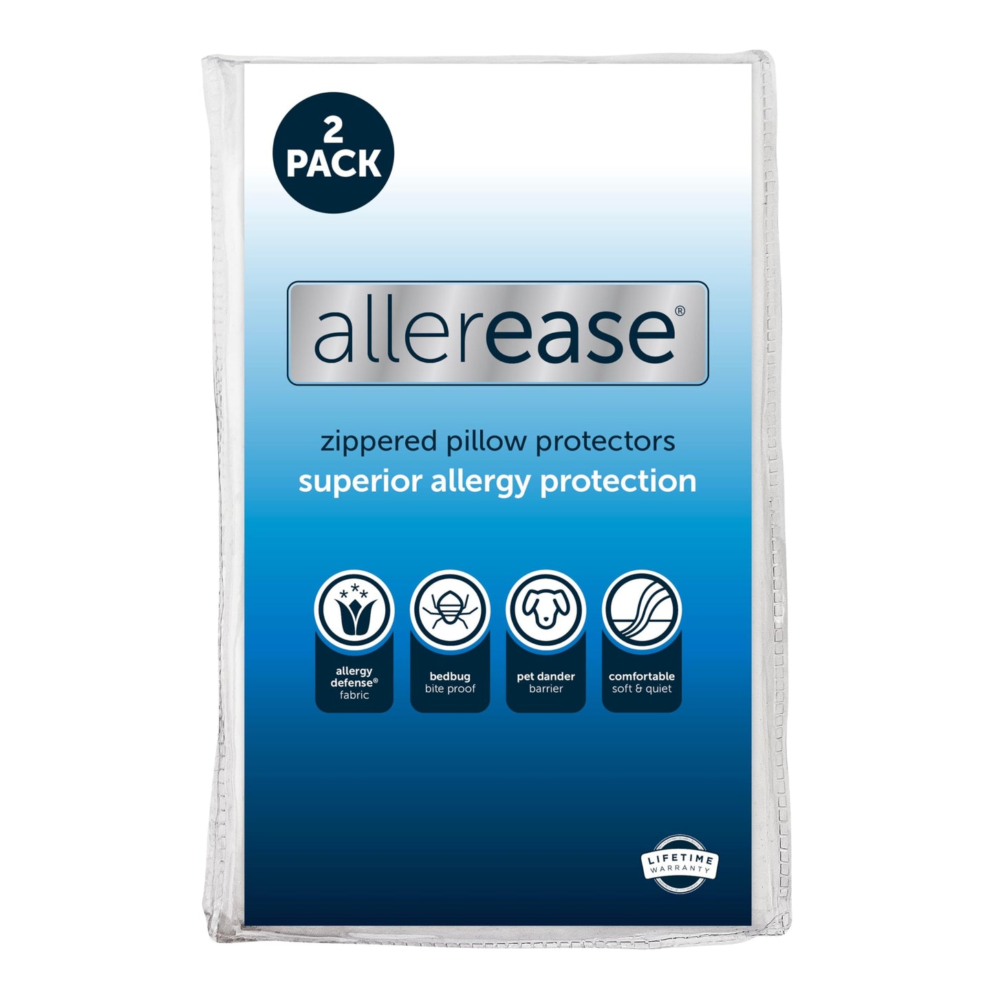 Set of 2 Standard/Queen AllerEase Pillow Protectors - Moisture Wicking, Advanced Allergy Protection - Premium Polyester, Zippered Protectors AllerEase