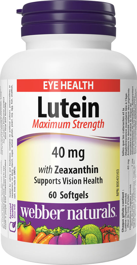 Webber Naturals Lutein 40 mg, 60 Softgels, Extra Strength Eye Support Supplement with Zeaxanthin - Available at All In One Marketplace Canada