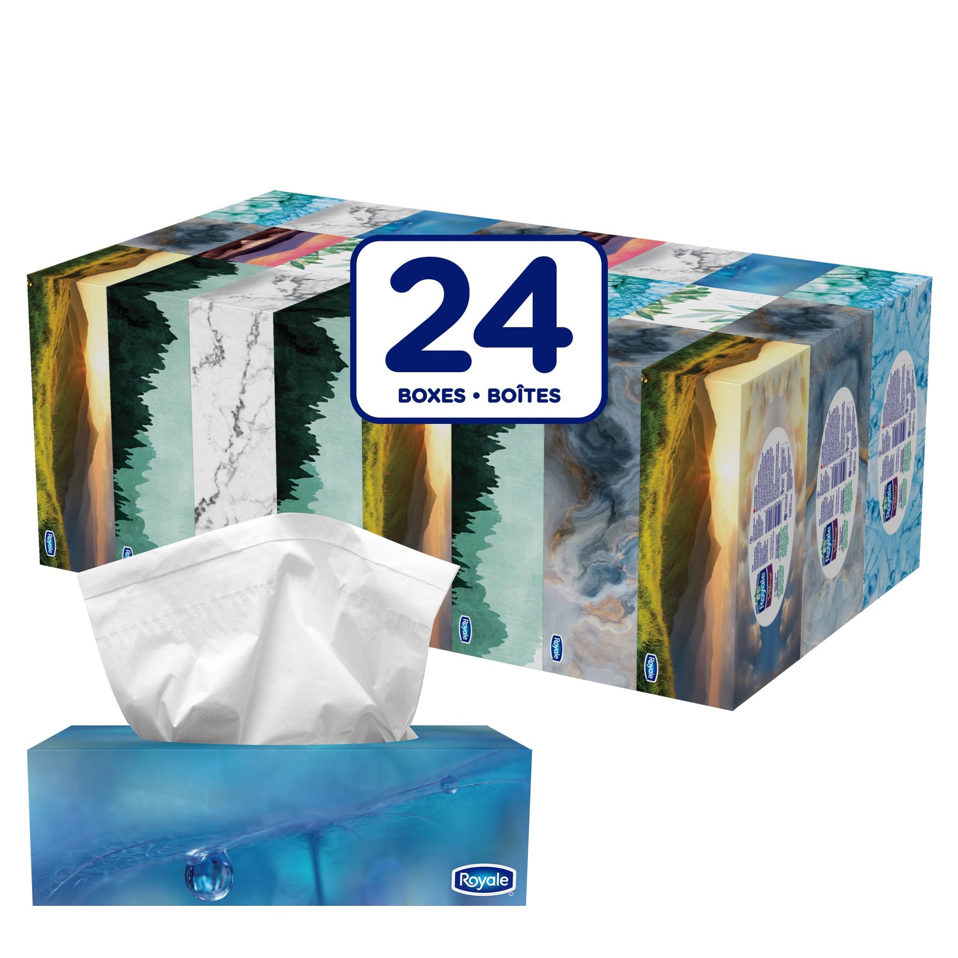 Royale Velour 3 Ply Facial Tissue, 24 Tissue Boxes, 72 Tissues per Box