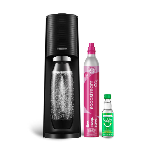 SodaStream Terra Sparkling Water Maker with CO2 Cylinder, 1L Dishwasher Safe Bottle & Bubly Drink (Black)