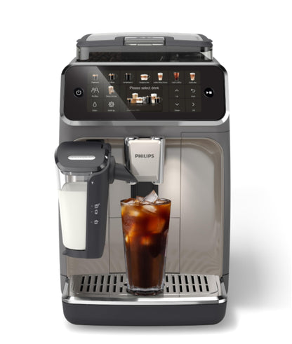 PHILIPS 5500 Series Fully Automatic Espresso Machine, LatteGo Milk System, Integrated Grinder, 20 Hot & Iced Coffee Pre-Sets, Quick Start, SilentBrew, 15-Bar Pressure, Grey Chromed (EP5544/90) PHILIPS
