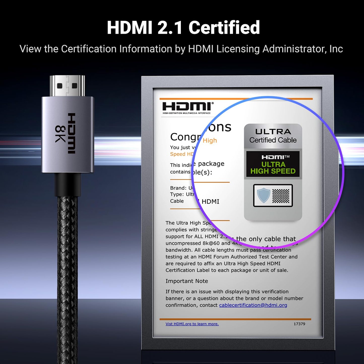 UGREEN 10K 8K HDMI 2.1 Cable 48Gbps 6.6FT, Certified 8K@60Hz 4K@120Hz 144Hz High Speed Gaming Cable Braided Cord, eARC HDCP 2.3 Dynamic HDR Compatible for HDTV/PS5/Xbox/SoundBar/RTX3090/Blu-ray - Available at All In One Marketplace Canada