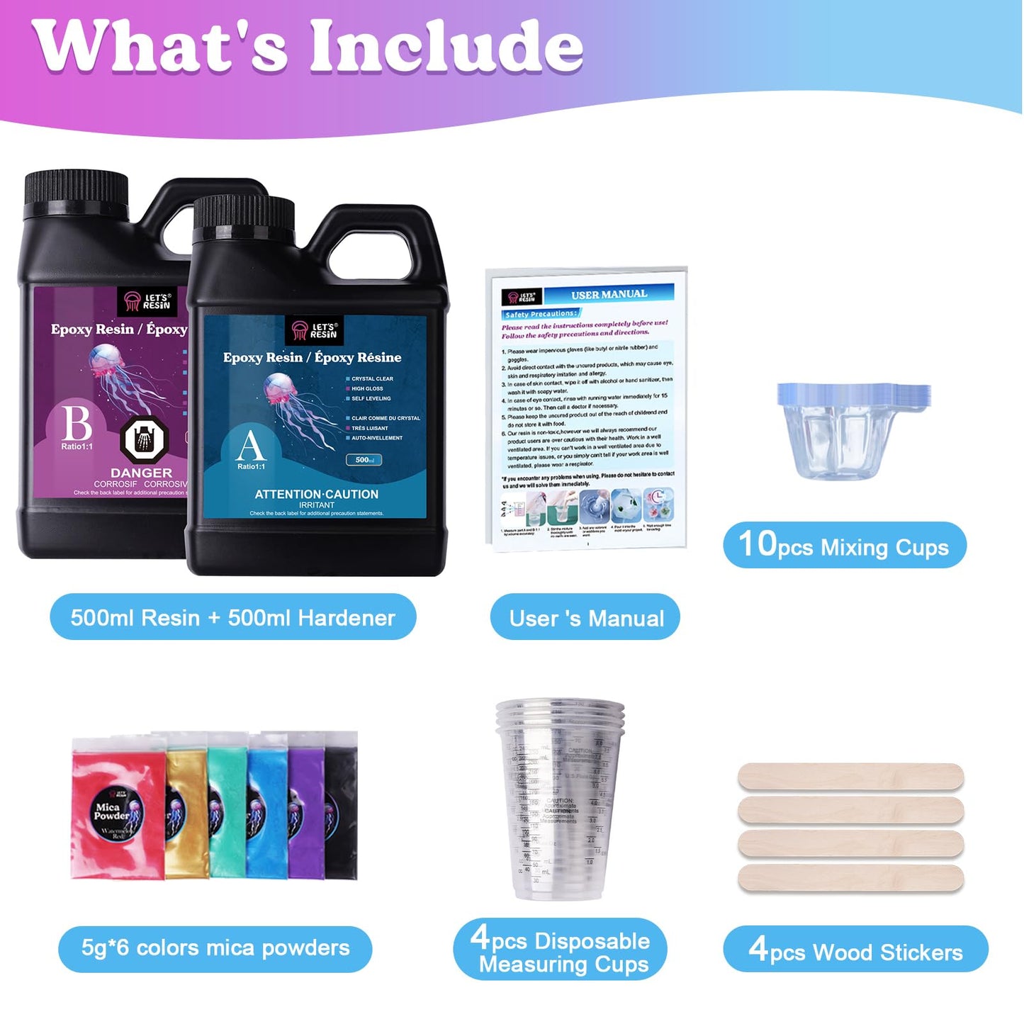 LET'S RESIN Casting Epoxy Resin Kit, 1L(34oz) Crystal Clear & Bubble Free Epoxy Resin and Hardener, High Gloss Resin Kit for DIY Art, Mould Casting, Wood, Jewellery Making, Coasters, Table Top - Available at All In One Marketplace Canada