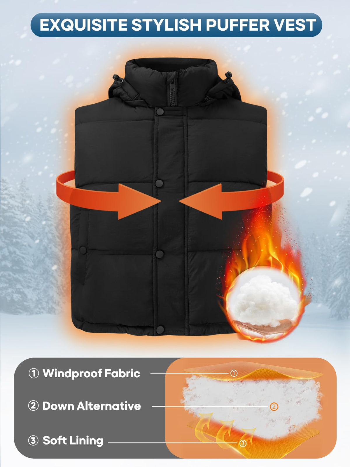 Ogfao Womens Puffer Vest with Hood Winter Warm Outerwear Cropped Vests with Pockets Black M 🍁 All In One Marketplace Canada