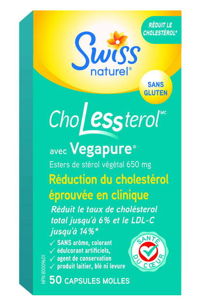Swiss Natural ChoLessterol with Vegapure | Clinically Proven to Lower LDL Cholesterol & Improves Heart Health | Plant Sterol Esters | 50 Soft Gel Capsules | 650 mg - Available at All In One Marketplace Canada