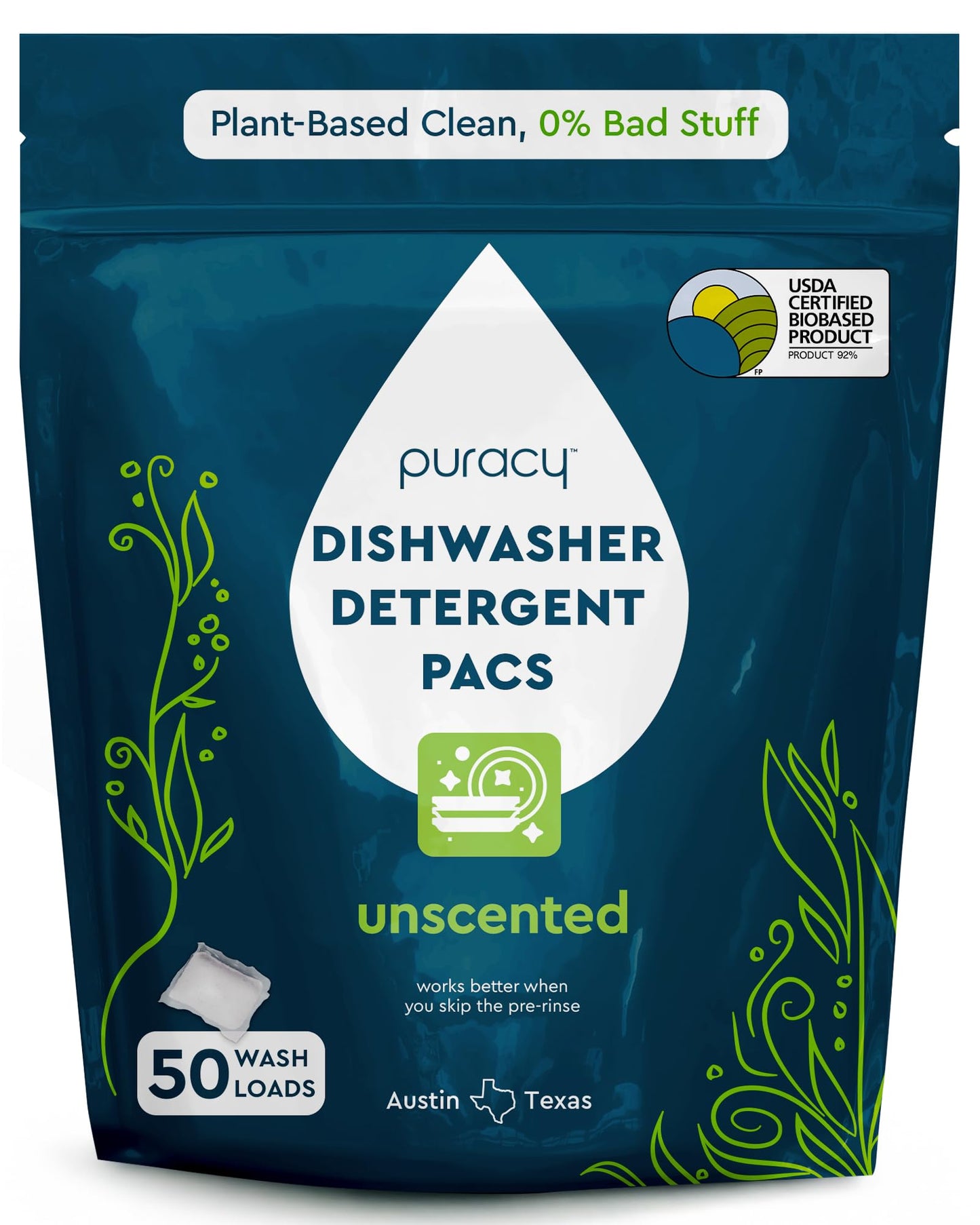 Puracy Dishwasher Pods, Natural Dishwasher Detergent, Free & Clear Dish tabs - Enzyme-Powered, Spot & Residue Free - TikTok Trend Items, Must Haves from TikTok Made Me Buy It (Free & Clear, 50 Count)