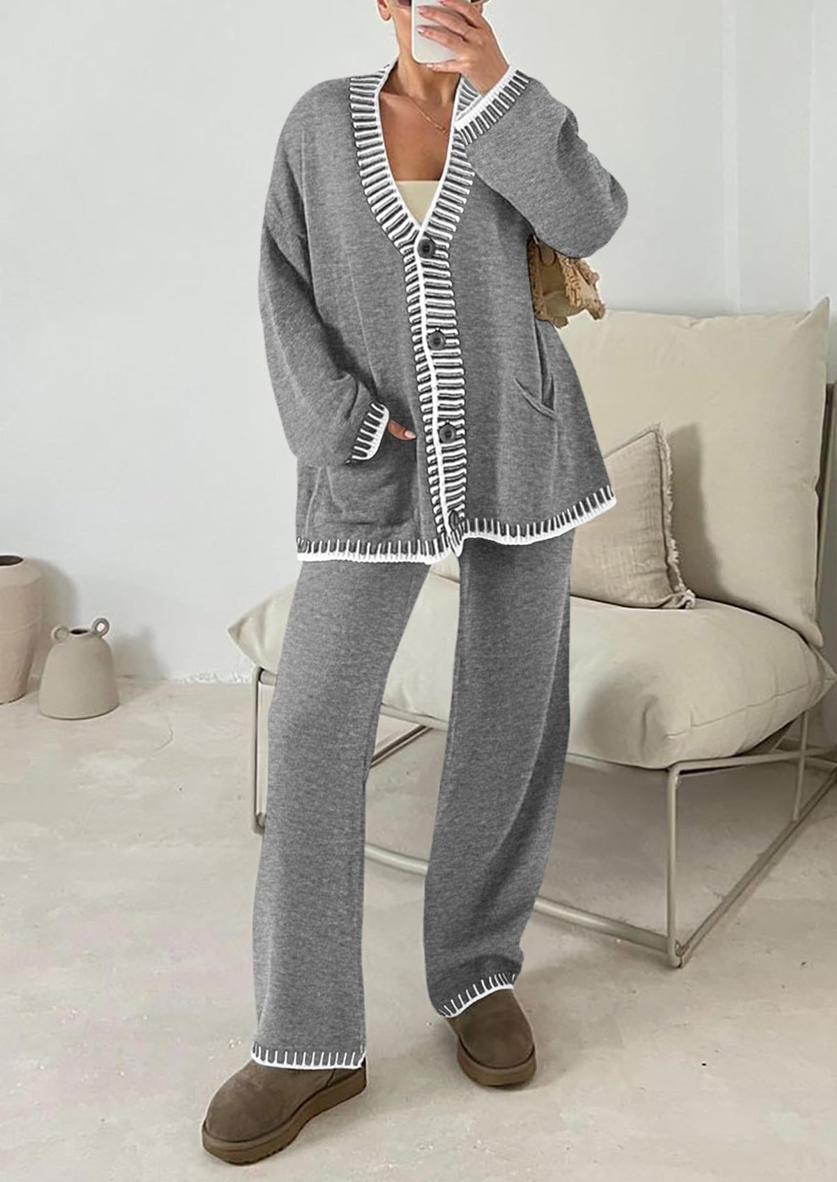 PRETTYGARDEN Women's Fall 2 Piece Knit Sweater Lounge Set(Grey,S) 🍁 All In One Marketplace Canada