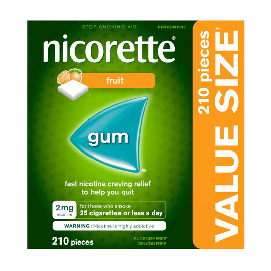 Nicorette 2mg Nicotine Gum, Fruit – Quit Smoking Aid with Fast Craving & Withdrawal Relief, Nicotine Replacement Therapy (NRT), 210 Pieces (Value Size)