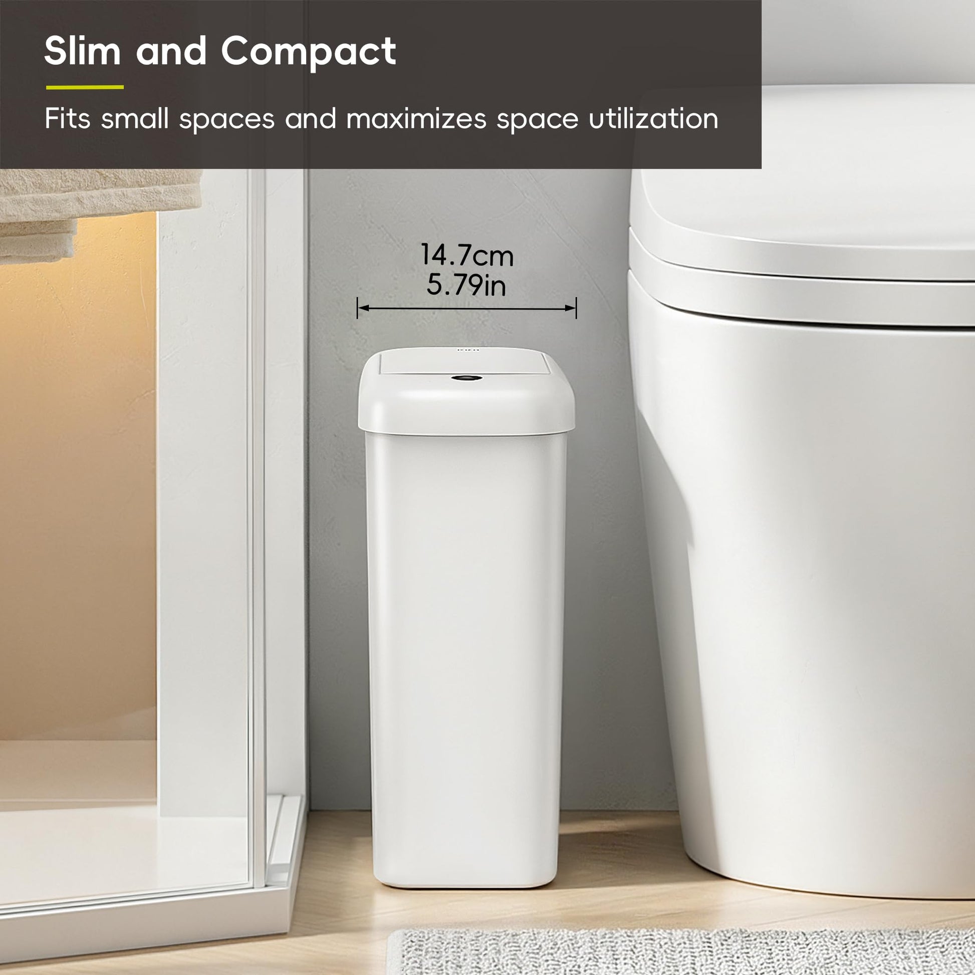 EKO Automatic Bathroom Trash Can with Lid, 2.6 Gallon Slim Touchless Garbage Can, Waterproof Motion Sensor Trash Bin for Bathroom, Office, Kitchen, White EKO