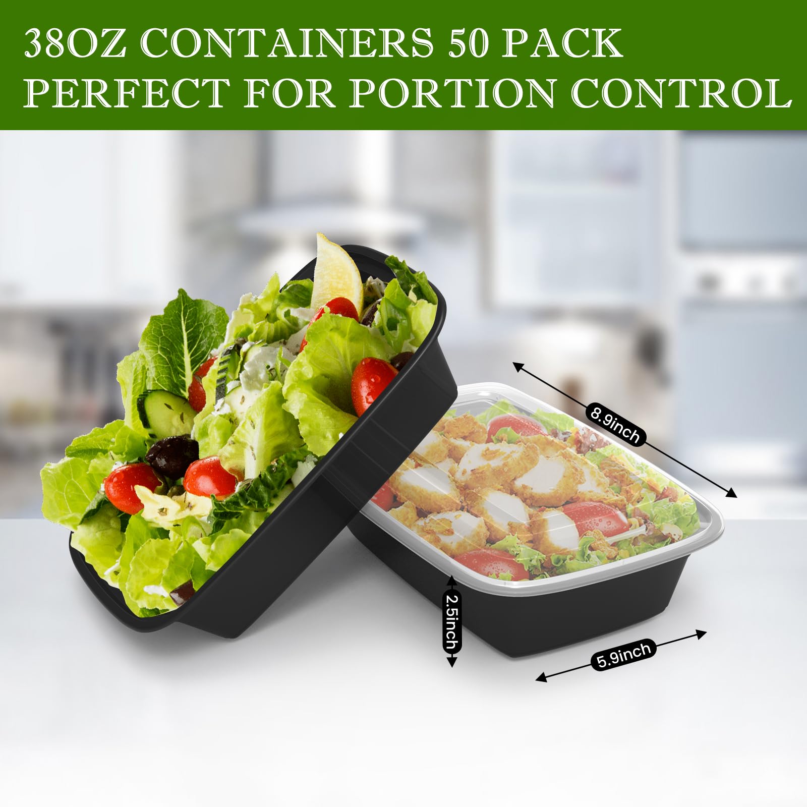 Meal Prep Containers Reusable 38oz - Food Containers with Lids 50 Pack, Disposable to Go Containers, Leakproof Food Prep Containers, Stackable, Takeout, BPA-Free, Microwave/Freezer Safe - Available at All In One Marketplace Canada