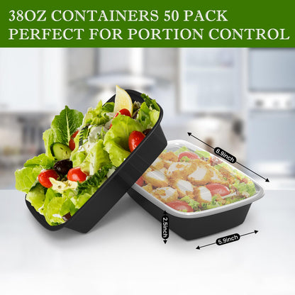 Meal Prep Containers Reusable 38oz - Food Containers with Lids 50 Pack, Disposable to Go Containers, Leakproof Food Prep Containers, Stackable, Takeout, BPA-Free, Microwave/Freezer Safe - Available at All In One Marketplace Canada