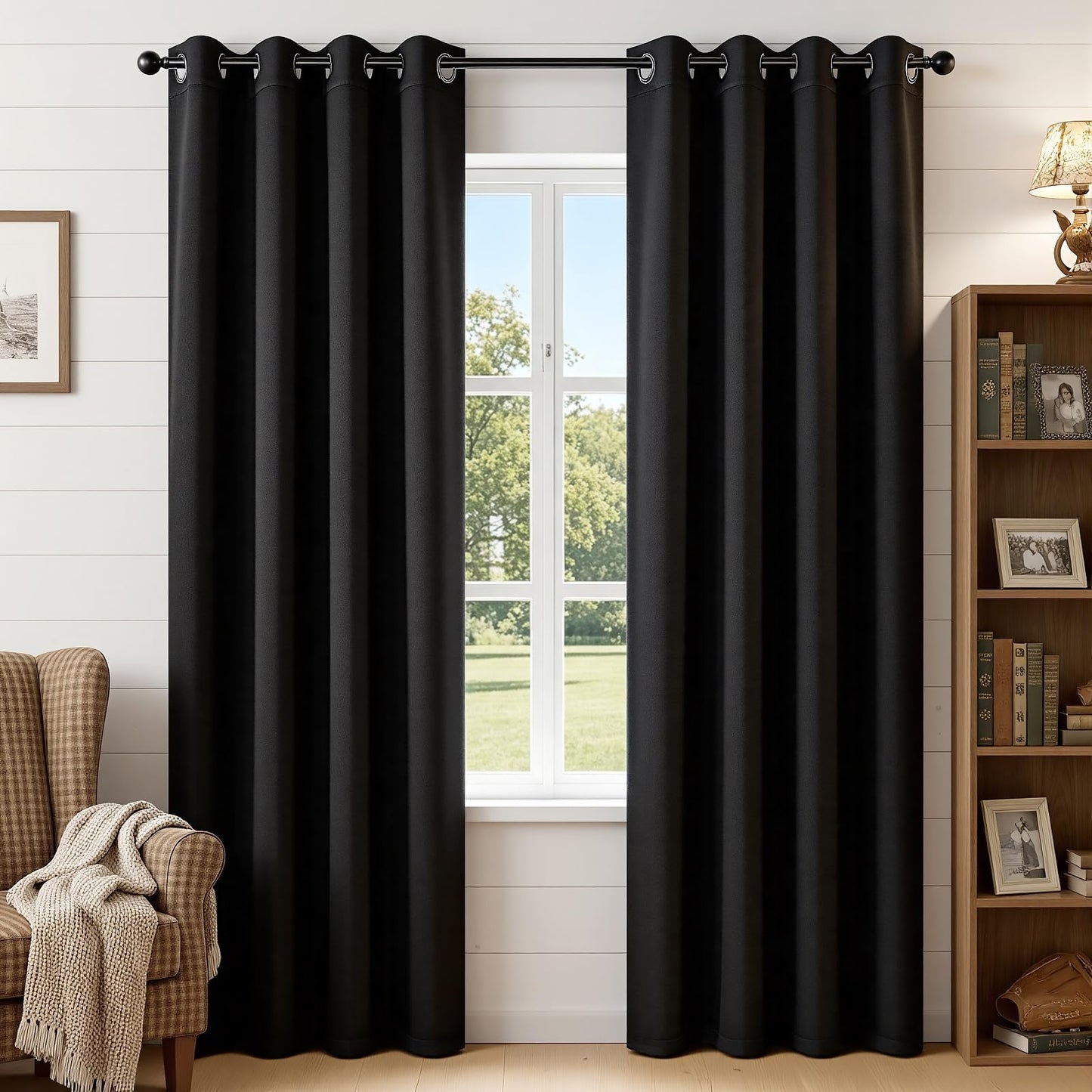 Joydeco Blackout Curtains 84 Inch Length 2 Panels Set, Thermal Insulated Long Curtains& Drapes 2 Burg, Room Darkening Grommet Drapes for Living Room Bedroom Window (W52 x L84 Inch, Black)