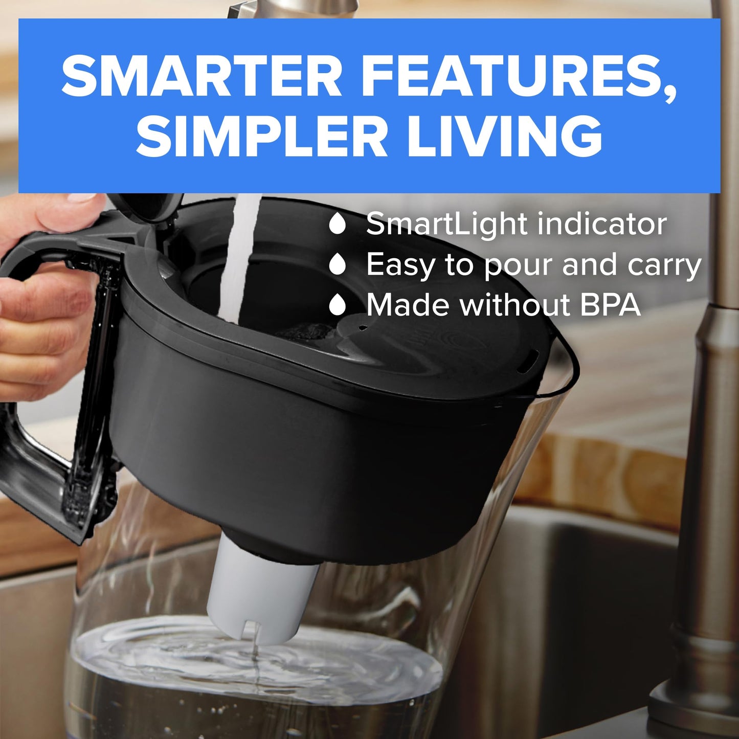 Brita 10 Cup Elite Filter Pitcher with Smart Light Indicator, Reduces 30+ Contaminants including Lead and Microplastics, Filter lasts 6 months, Tahoe, Black 🍁 All In One Marketplace Canada