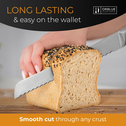 Orblue Serrated Bread Knife with Upgraded Stainless Steel Razor Sharp Wavy Edge Width - Bread Cutter Ideal for Slicing Homemade Bread, Bagels, Cake (8-Inch Blade with 5-Inch Handle) 🍁 All In One Marketplace Canada