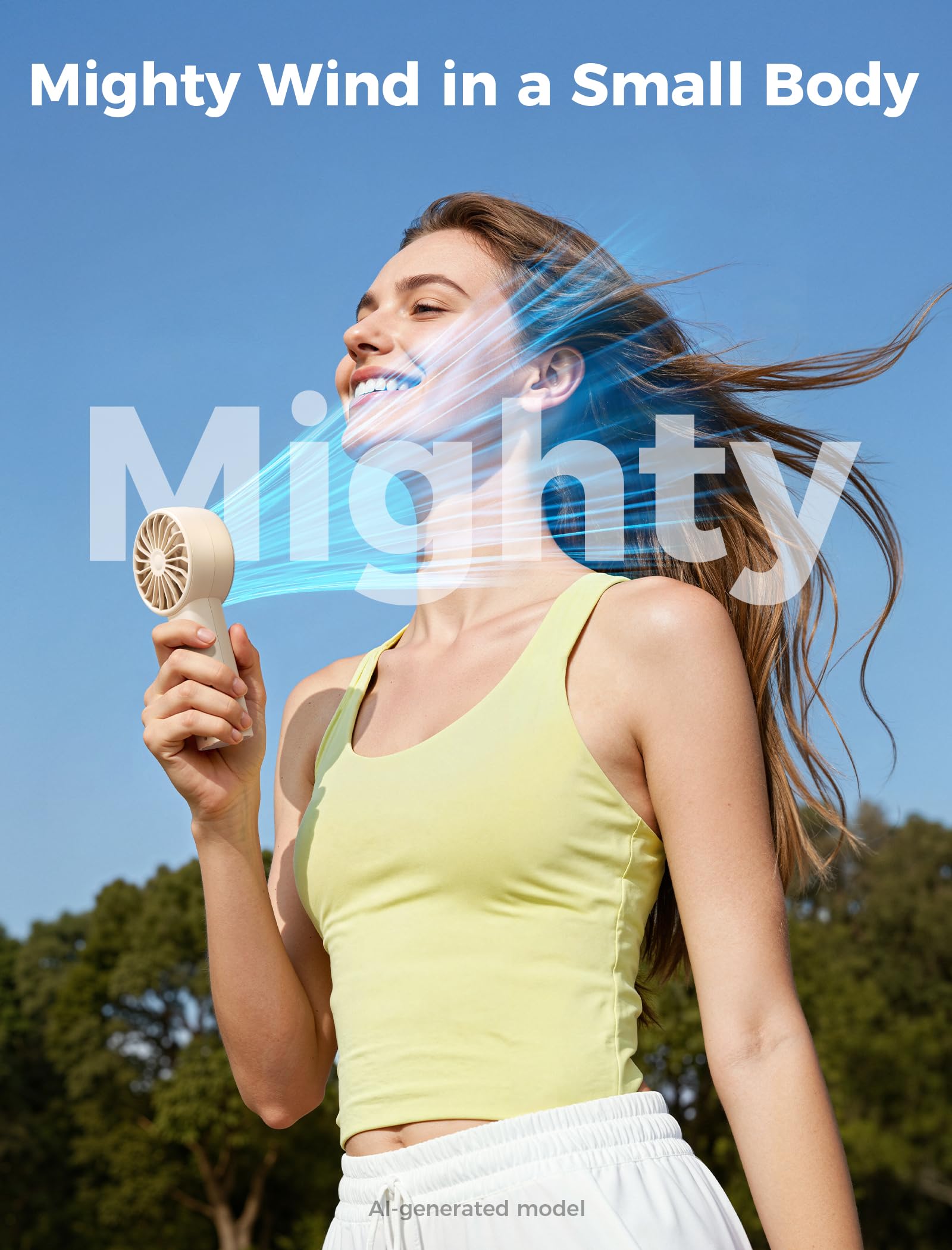 Aecooly Mighty Portable Fan, Powerful Handheld Fan, USB Rechargeable [10H Max Cooling Time], Mini Personal Battery Powered, Pocket for Travel, Summer, Gifts for Women, Girls -Beige - Available at All In One Marketplace Canada