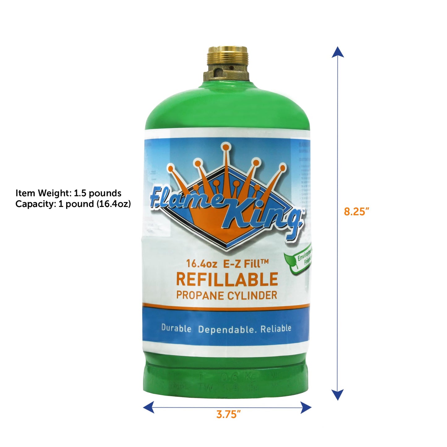 Flame King Refillable 1LB Empty Propane Cylinder Tank - Reusable - Safe and Legal Refill Option - DOT Compliant-16.4 oz (2-Pack), Green (YSN164-2) Flame King