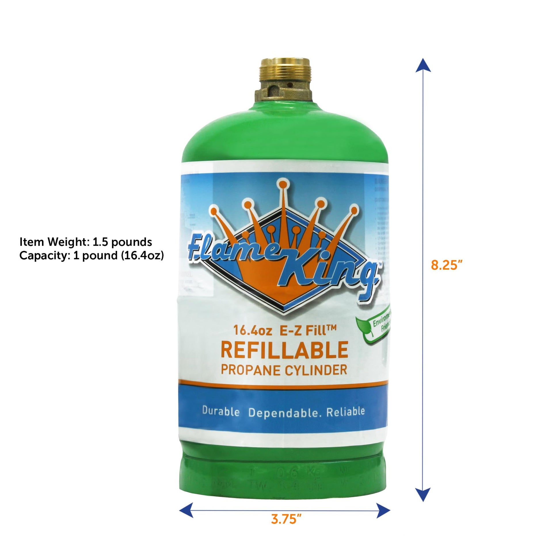 Flame King Refillable 1LB Empty Propane Cylinder Tank - Reusable - Safe and Legal Refill Option - DOT Compliant-16.4 oz (2-Pack), Green (YSN164-2) Flame King