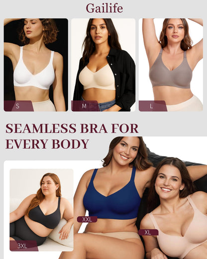 Gailife Womens Jelly Bra for Women Wireless Bras Seamless No Underwire Supportive Full Coverage T-Shirt Bra -New-Black-L
