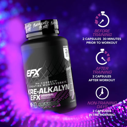 EFX Sports Kre-Alkalyn | PH-Correct Creatine Monohydrate | Informed-Choice, Gain Strength, Build Muscle & Enhance Performance I No Bloating, No Water Retention - 120 Capsules / 60 Servings EFX Sports