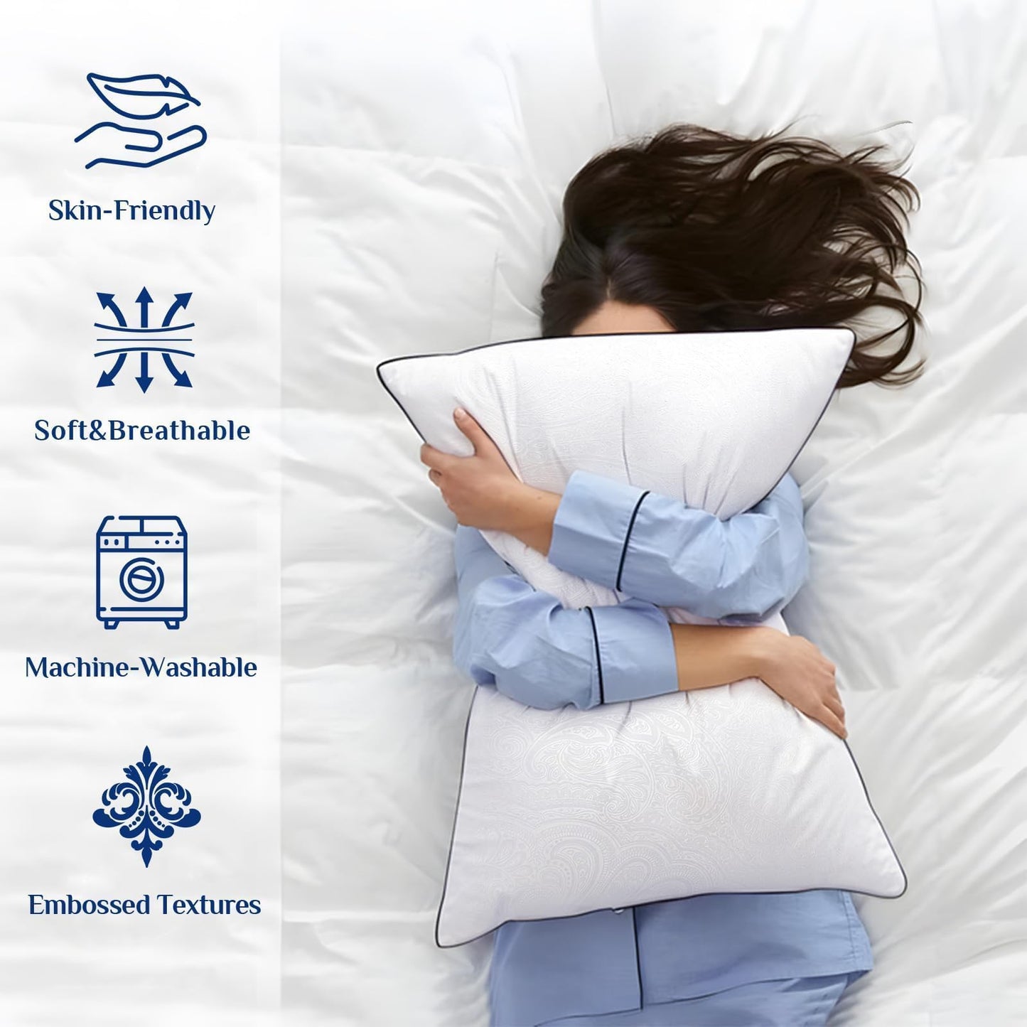 JOLLYVOGUE Pillows Standard Size 2 Pack for Sleeping, Soft and Supportive Bed Pillow for Side and Back Sleepers, Down Alternative Hotel Collection Pillows Set of 2