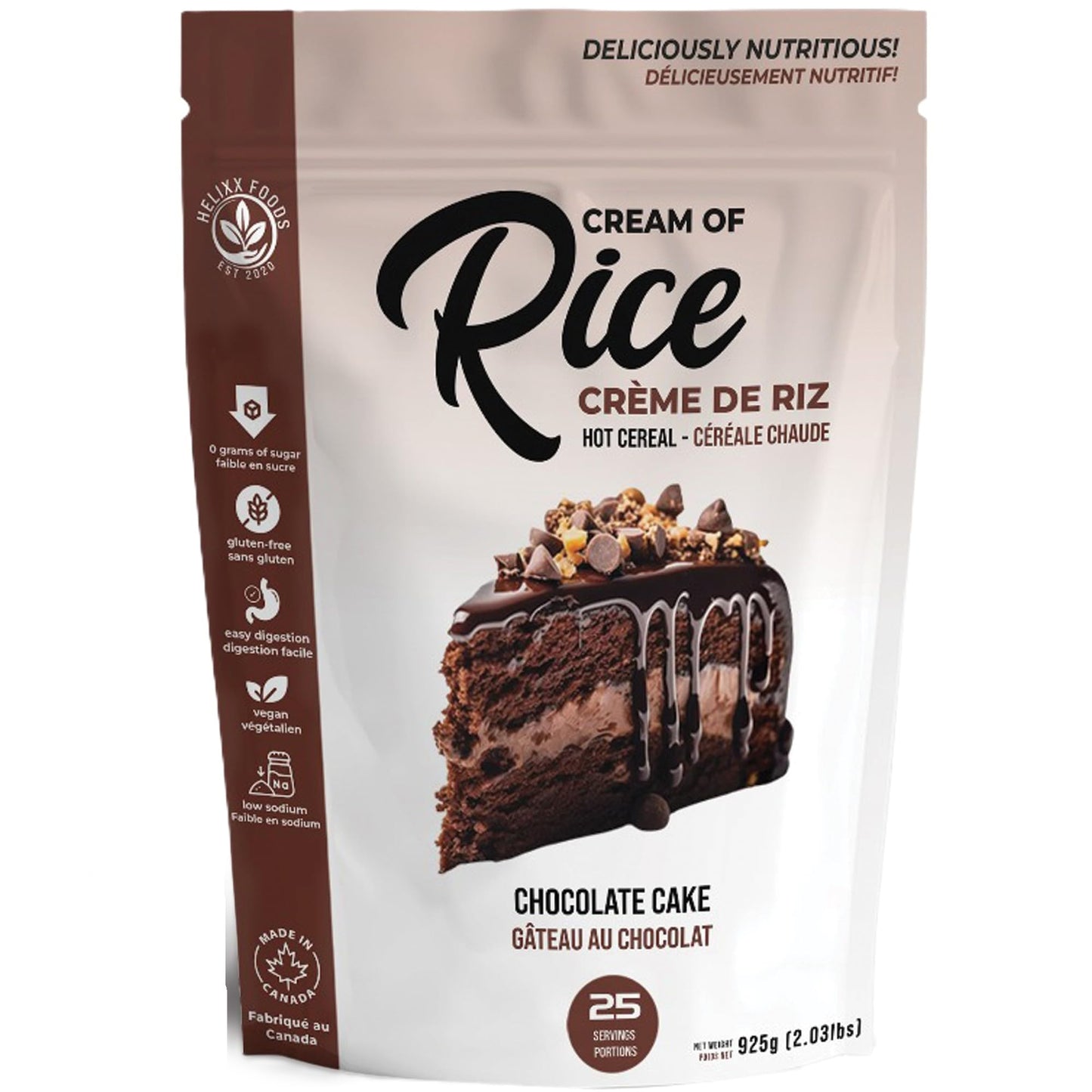 Helixx Foods Cream of Rice – Chocolate Cake Flavor, 925g (2.03 lbs) – Canadian-Made
