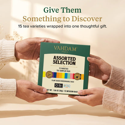 VAHDAM Assorted Tea Sampler (15 Unique Flavors in Pyramid Teabags) Tea Gift 🍁 All In One Marketplace Canada