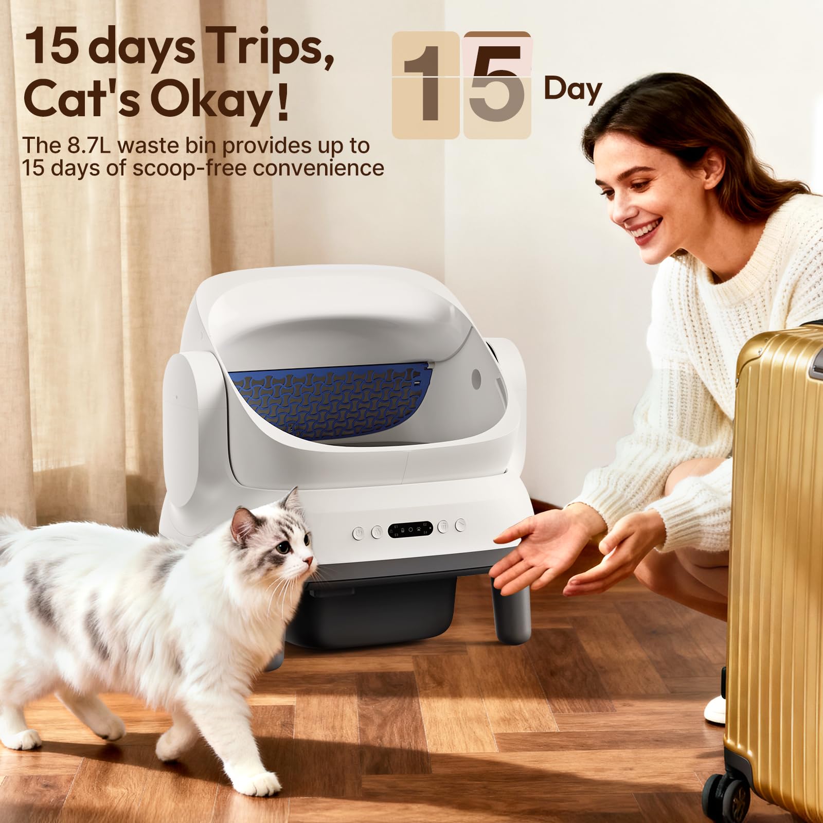 Happypaw Open-Top Self Cleaning Litter Box - Large Capacity Automatic Litter Box for Multiple Cats with Safety Protection, App Control, Odor-Free, Anti-Leakage Material, Includes Trash Bags - Available at All In One Marketplace Canada