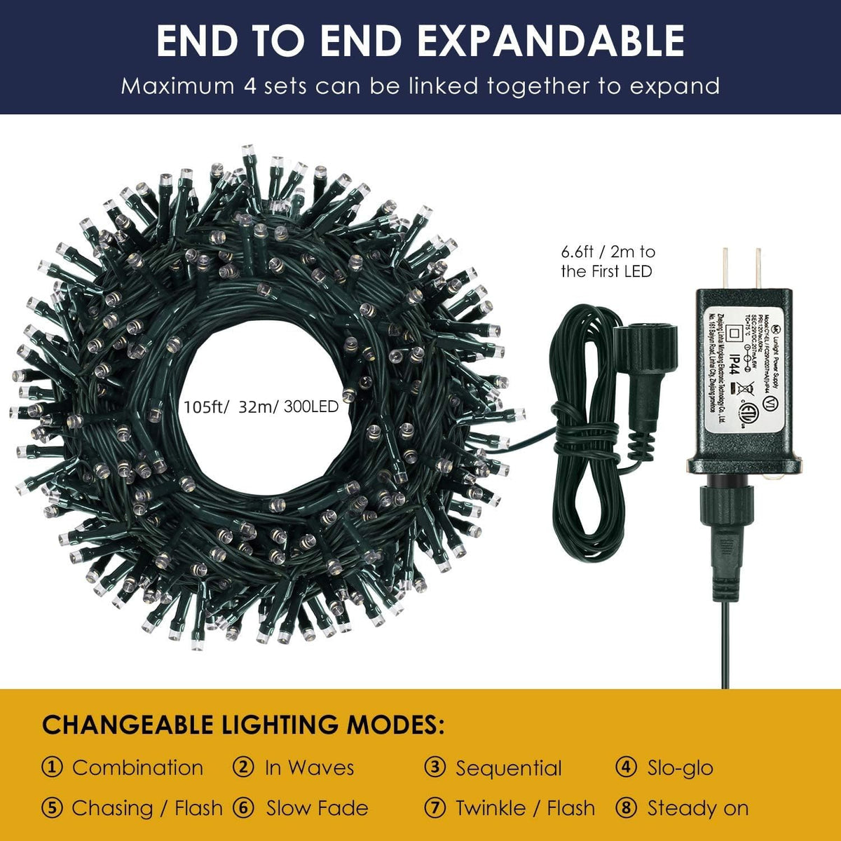 Mresove Upgraded 105FT 300LEDs Christmas Lights Connectable Outdoor Indoor String Lights Timer with Remote 8 Modes Memory Function for Christmas Tree Party Decoration Warm White 🍁 All In One Marketplace Canada