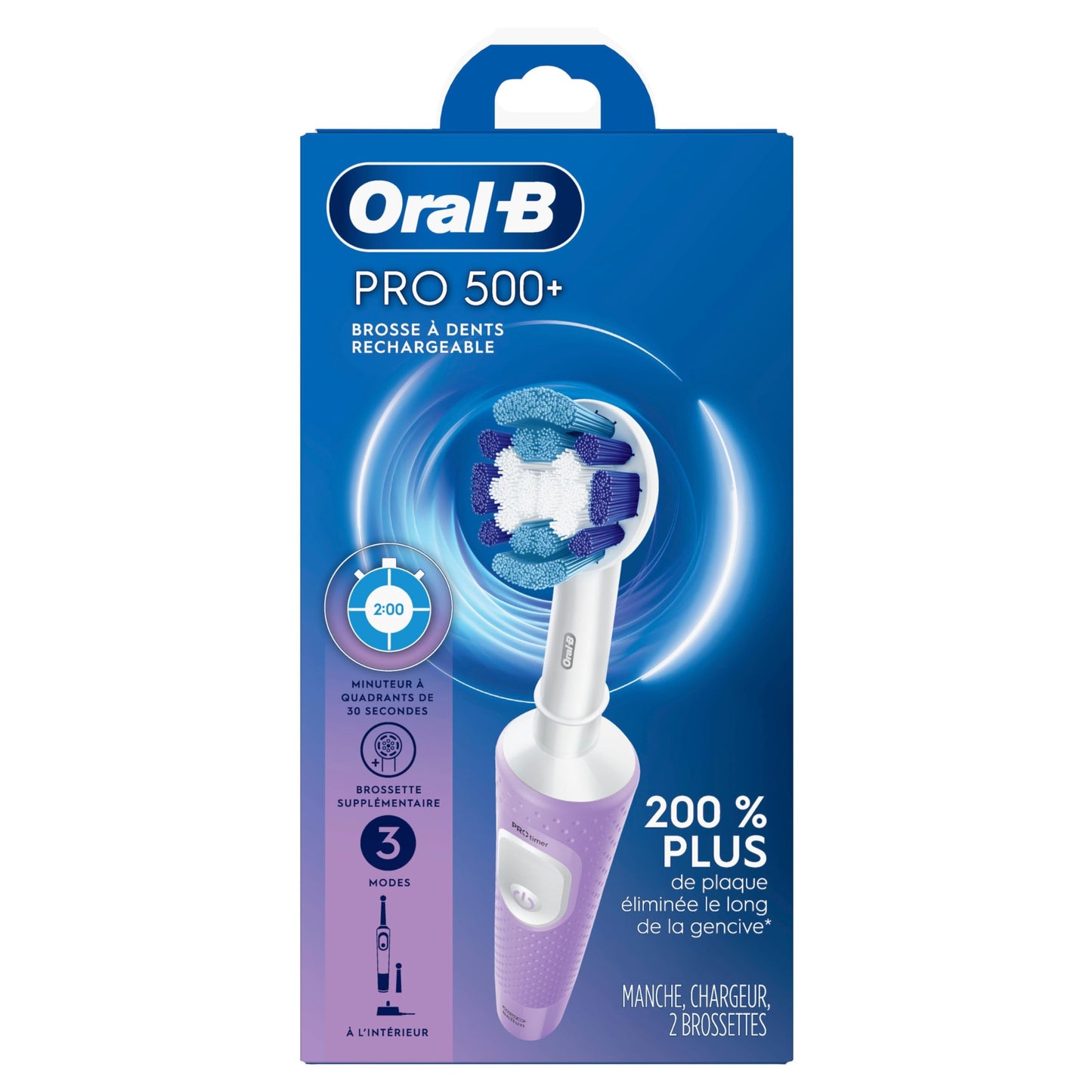 Oral-B Pro 500 + Electric Toothbrush with (1) Precision Clean Brush Head and (1) Sensitive Clean Brush Head, Rechargeable, Lilac 🍁 All In One Marketplace Canada