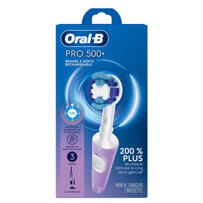 Oral-B Pro 500 + Electric Toothbrush with (1) Precision Clean Brush Head and (1) Sensitive Clean Brush Head, Rechargeable, Lilac 🍁 All In One Marketplace Canada