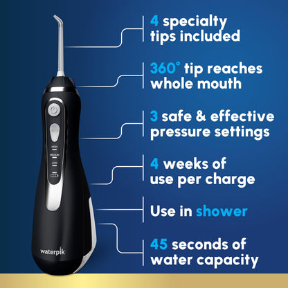 Waterpik Cordless Advanced 2.0 Water Flosser for Teeth, Gums, Braces, Dental Care with Travel Bag & 4 Tips, CDA Validated, Waterproof Rechargeable Handheld, Black (1 Count) Packaging May Vary - Available at All In One Marketplace Canada