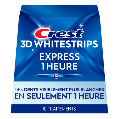 Crest 3D Whitestrips 1-Hour Express At-home Teeth Whitening Kit, 10 Treatments, 12 Levels Whiter for Fast Whitening Crest