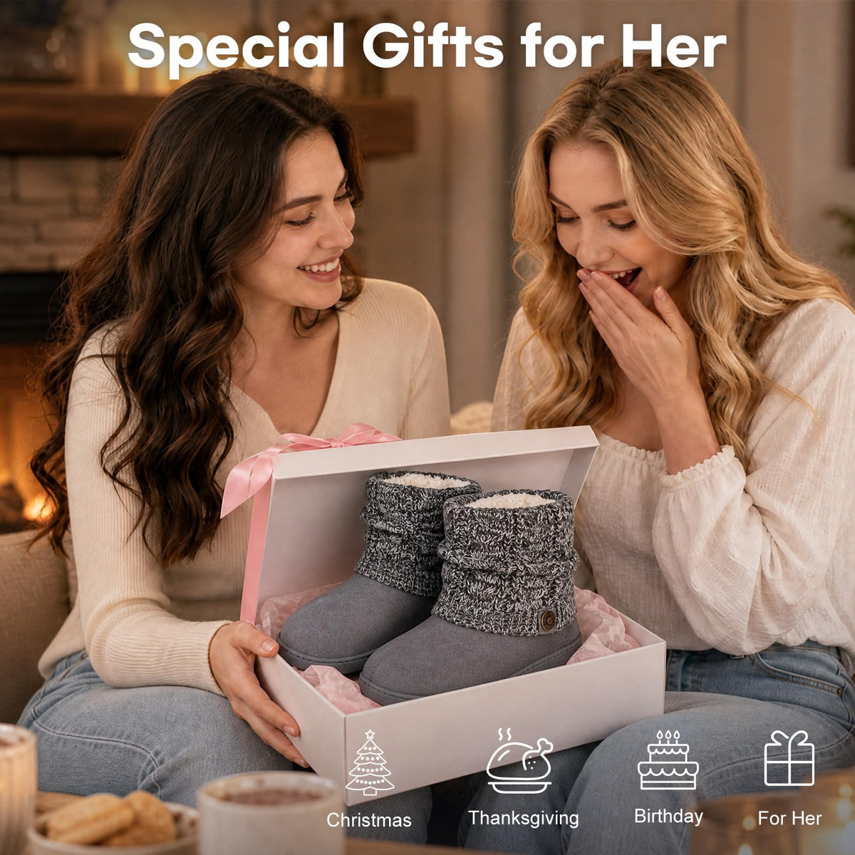 FamilyFairy Women's Bootie Slippers Warm Winter Boots Dark Grey, 7-8 🍁 All In One Marketplace Canada