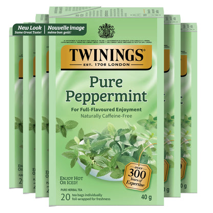 Twinings Pure Peppermint Herbal Revive Individually Wrapped Teabags, Naturally Caffeine-Free, 20 Count (Pack of 6), Enjoy Hot or Iced