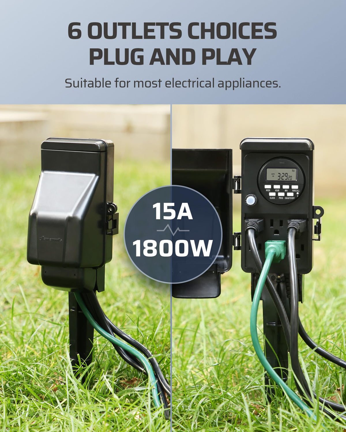 DEWENWILS Outdoor Digital Power Strip Timer, Outdoor Multi Socket Timer, Waterproof 6 Outlet Garden Power Stake, 6ft Cord, for Halloween/Christmas Lights, Yard, Garden, 15A Heavy Duty 🍁 All In One Marketplace Canada