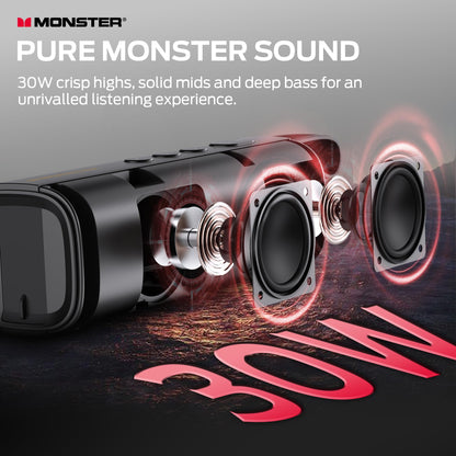Monster S290 Bluetooth Speaker, Portable Bluetooth Speaker with 30W Loud Stereo Sound, Bluetooth 6.0, 20H Playtime, TWS Pairing, Support AUX/TF Card, IPX6 Waterproof Wireless Speaker for Home, Travel